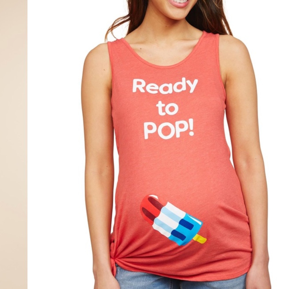 Motherhood Maternity Coral Tank Top "Ready to POP!"